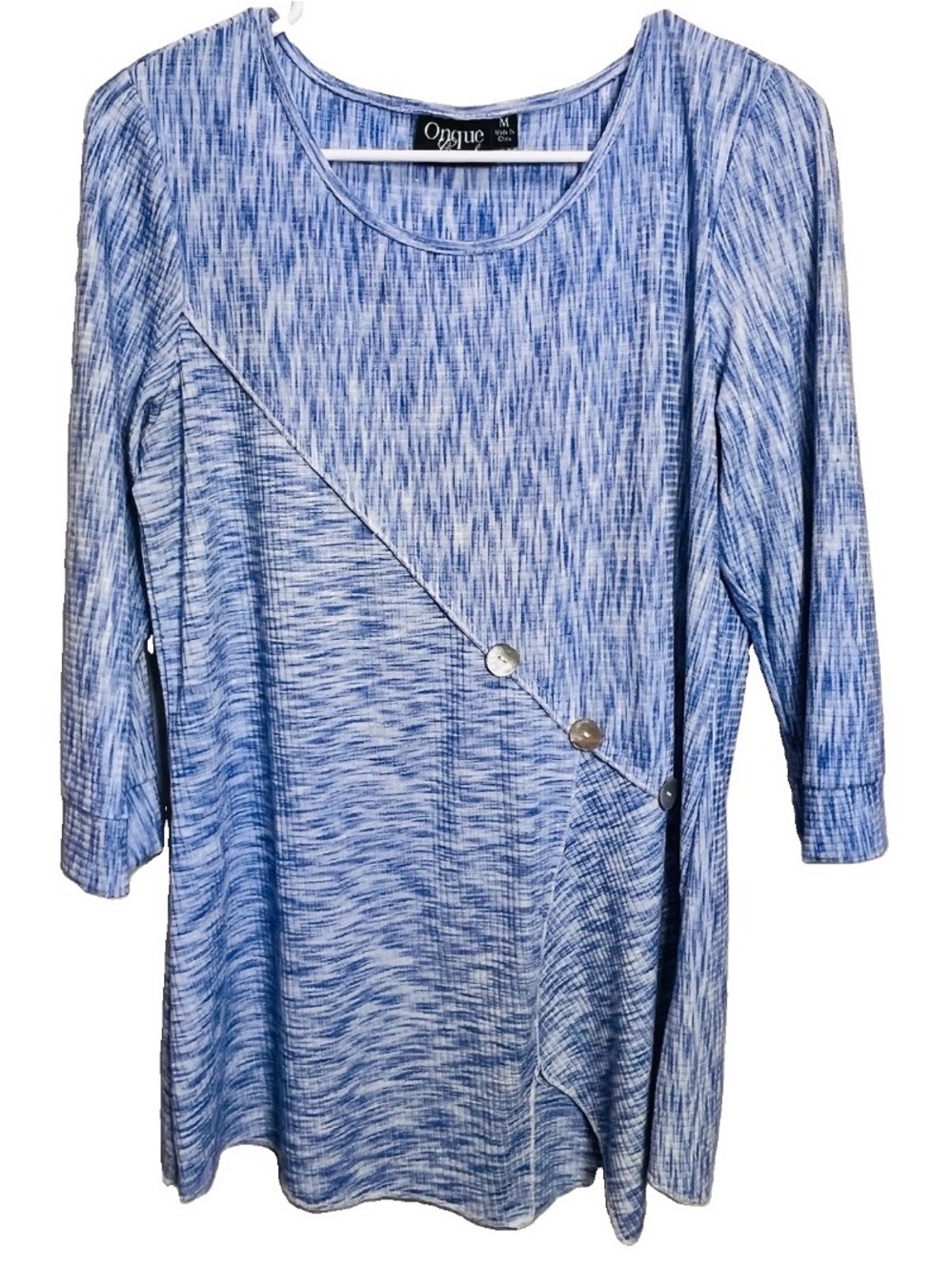 Blue Heathered Button-Accent Women's Top Medium